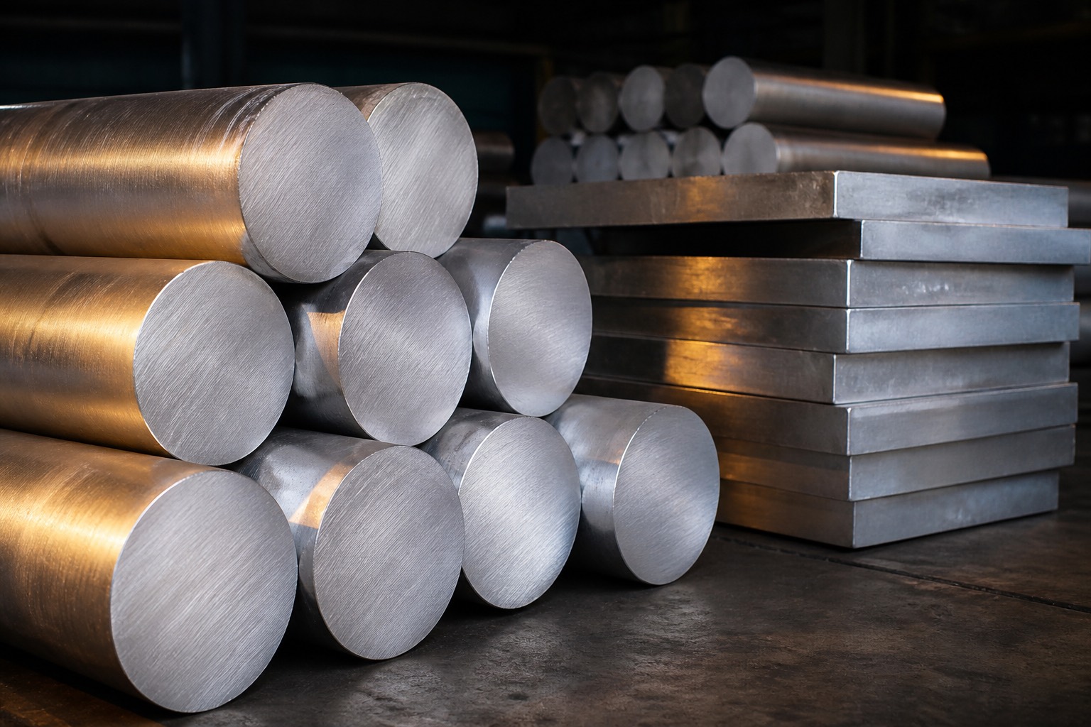 Aluminium billets and ingots ready for processing